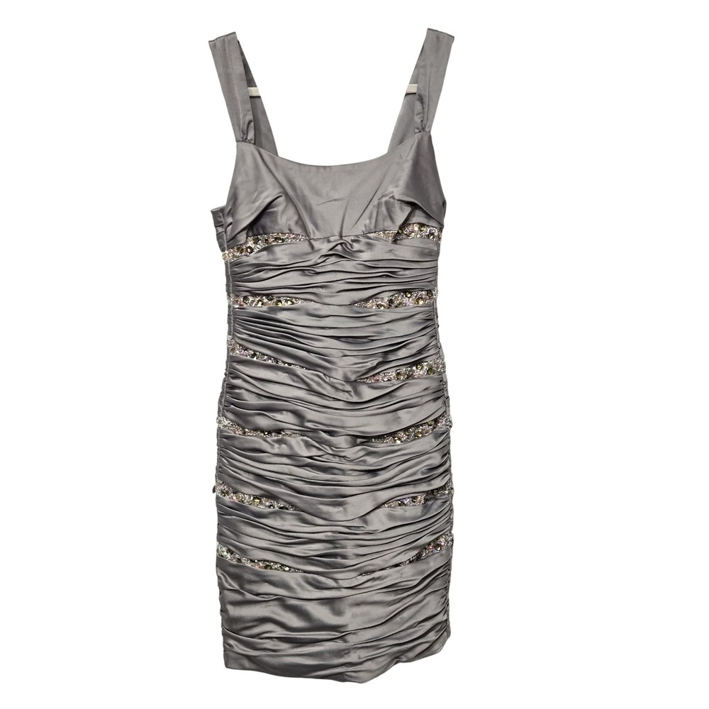 Julian Joyce by Mandalay Dress Womens 4 Gray‎ Ruched Beaded Sequin Cocktail Mini